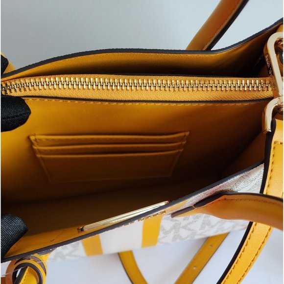 Michael Kors Center Stripe SUN Yellow Signature MAPLE small Satchel Tote NWT! - Picture 7 of 13